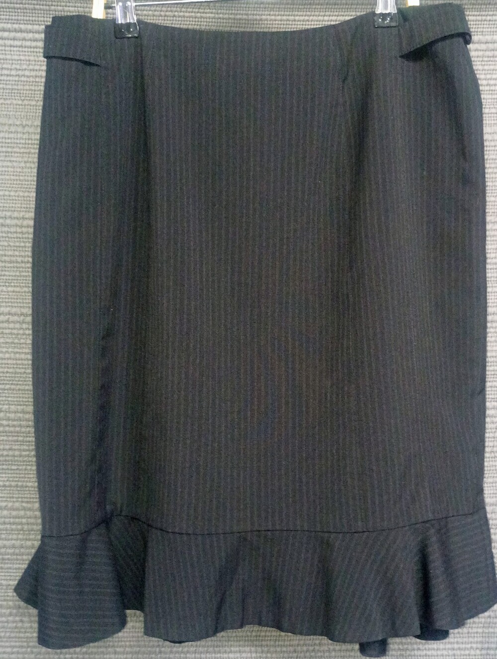 Worthington Black Pinstripe Midi Skirt with Ruffle Hem